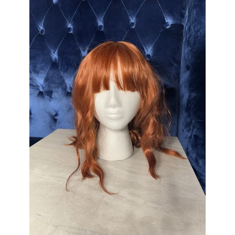 Duduwig Store Orange Short Curly Wig with Bangs Women Synthetic